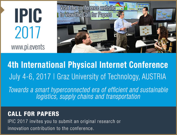 Please join us for the 4th International Physical Internet Conference taking place July 4-6, 2017 at Graz University in Austria. For more information, visit the conference website at www.pi.events. Please join us for the 4th International Physical Internet Conference taking place July 4-6, 2017 at Graz University in Austria. For more information, visit the conference website at www.pi.events.