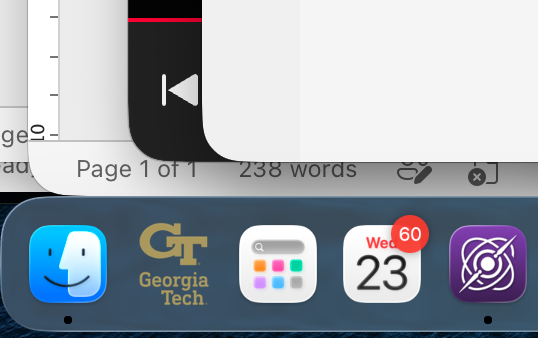 Dock on a MacBook showing the Georgia Tech Self Service icon, a blue icon with the GT logo.