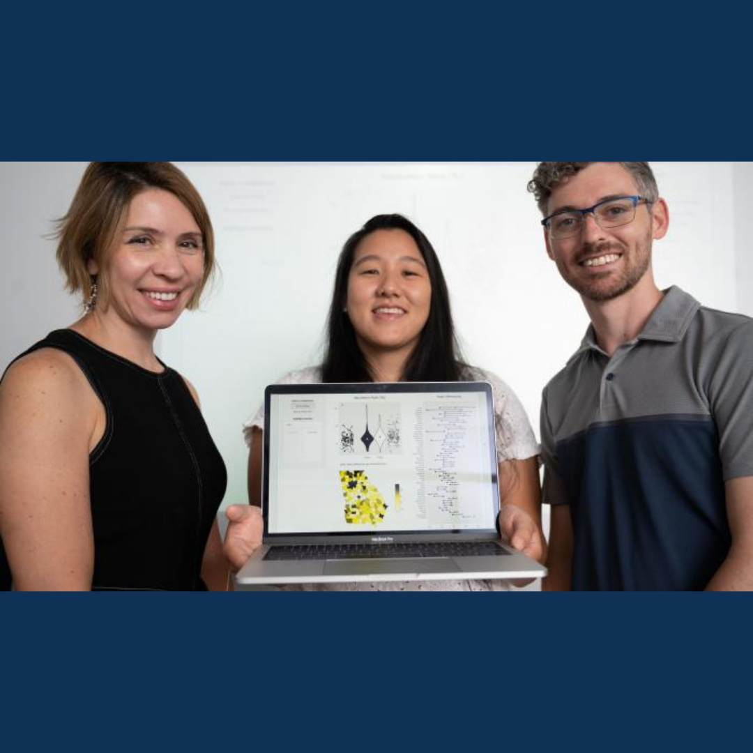 The Georgia COVID-19 Vaccine Dashboard is one example of how ISyE researchers use data, analytics, and systems approaches to address public health challenges. Shown are Dima Nazzal (left), Akane Fujimoto (center), and Tyler Perini (right).