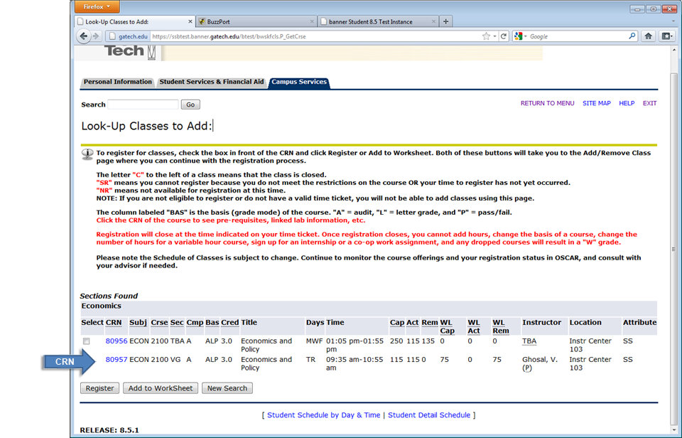 registration screen - course section waitlist 