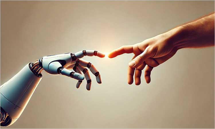 robot finger touching a human finger