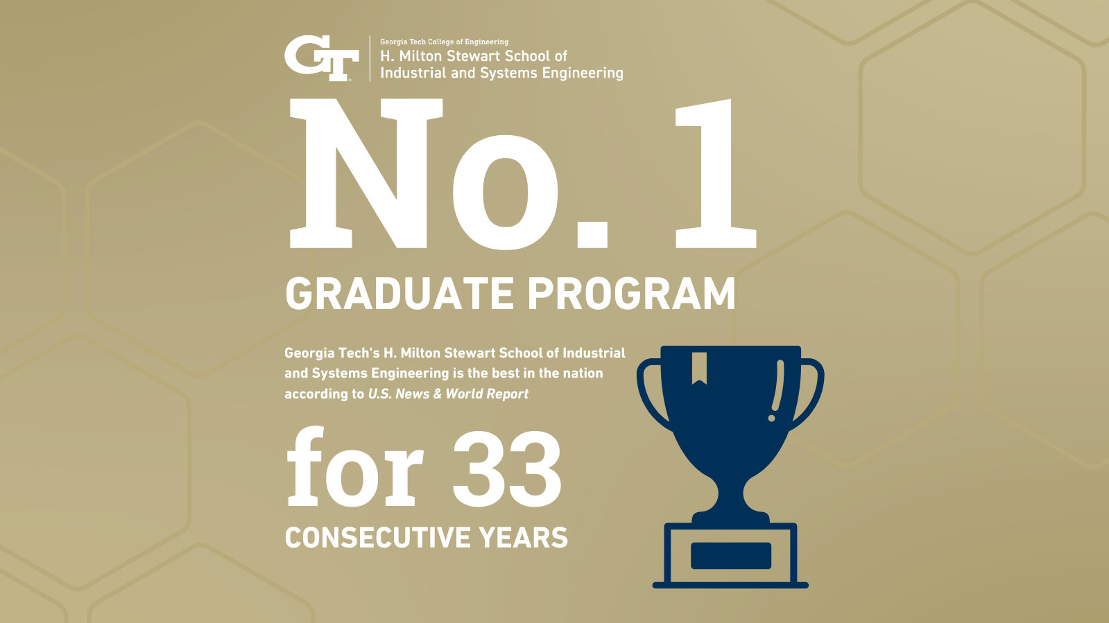 Georgia Tech's H. Milton Stewart School of Industrial and Systems Engineering (ISyE) graduate program has been ranked No.1 by the U.S. News &amp; World Report Best Colleges, for the 33rd consecutive year.