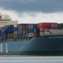 Cargo ship travels through Panama Canal