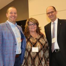 ISyE School Chair Edwin Romeijn, ISyE HR Administrative Manager Lisa Cox, and COE Dean Steve McLaughlin