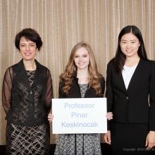 William W. George Chair Pinar Keskinocak, with the two ISyE recipients of her scholarship: Charitty Tuttle and Tina Lu