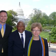 Valerie Thomas visits with Representative John Lewis (center) during Congressional Visits Day