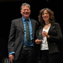 Larry Jacobs and Pinar Keskinocak at the 2022 Faculty and Staff Honors Luncheon